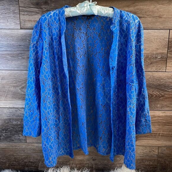 Elementz Ladies Button Up Lacey Top/Jacket, Size XL, Blue - Picture 2 of 5